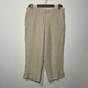 J.JILL women Beige 100% linen coastal cropped pull on trouser pants in petite S
